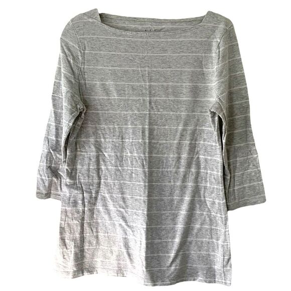 a new day Boatneck Heather Grey Striped Tee Shirt Size M - Picture 1 of 6